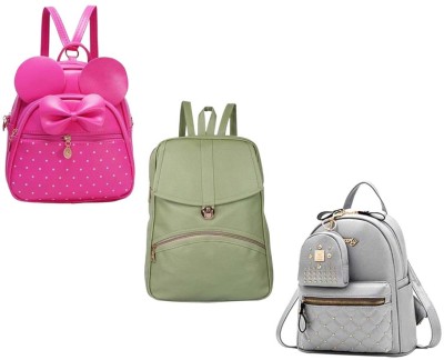 QUASHIMI COLLECTION BP-5-pnk-2in1+grn-psh-lck+gry-kachua-pitthu-cmbo 6 L Backpack(Pink, Green, Grey)