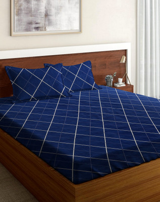 Amrange 160 TC Microfiber Double Striped Flat Bedsheet(Pack of 1, Blue)