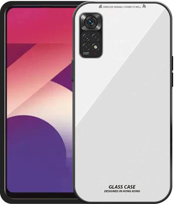 VOSKI Back Cover for Redmi Note 11s 4G Luxurious Toughened Glass Back Shockproof TPU Bumper Case(White, Shock Proof, Pack of: 1)