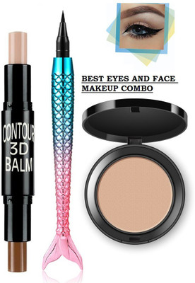 KAIASHA 3D CONTOUR STICK BALM AND WATERPROOF FISH EYELINER WITH MAKEUP COMPACT POWDER(3 Items in the set)