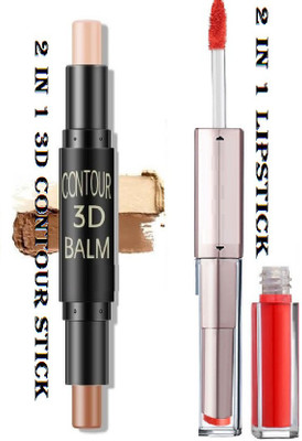 KAIASHA 3D CONTOUR STICK FOR FACE CONTOURING MAKEUP AND 2 IN 1 WATERPROOF LIPSTICK(2 Items in the set)