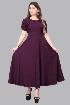 Glolick Women A-line Maroon Maxi/Full Length Dress