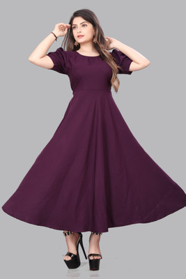ZOPDI Women Fit and Flare Purple Maxi/Full Length Dress