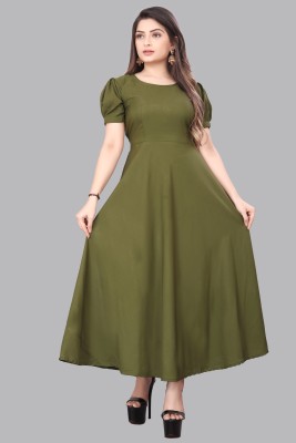 ZAYNFASHION Women Gown Green Dress