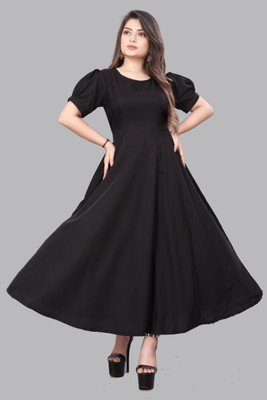 ZOPDI Women Fit and Flare Black Maxi/Full Length Dress