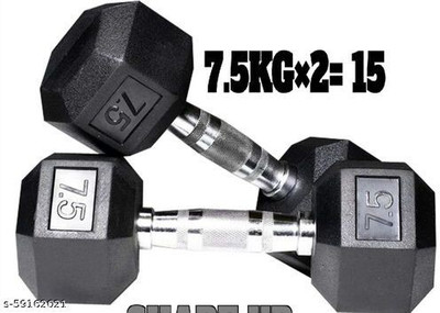 prolifefitness 7.5KG Hexa Dumbbells Rubber Coated for Exercise(Pack of Two) Fixed Weight Dumbbell(7.5 kg)