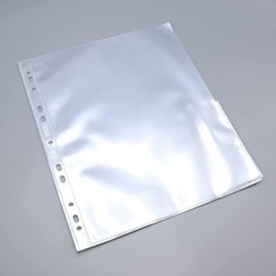 C J Choice Plastic Waterproof Clear Sheet Protector 11 Holes Punched Ring Files A4 200(Set Of 100, White)