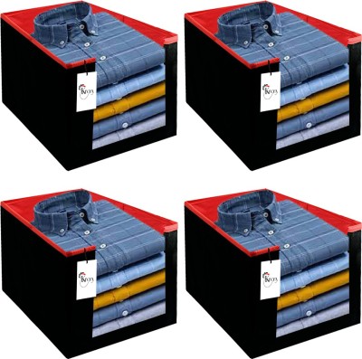Kivya Shirt storage Boxes for Closet Organizer Shirt Stacker Organizer For Clothes, Non Woven, 45x25x24 Cm - Pack of 4 SHIRTORGANIZERBLACKRED04(Red & Black)