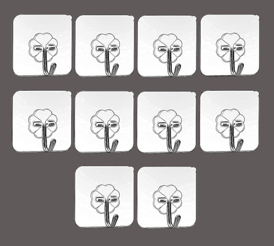 Tuelip Set of 10 Wall Hooks Heavy Duty Hooks for Hanging 10KG (Max) Magic Stickers Hooks Seamless Transparent Adhesive Hooks for Hanging Keys Coats Hats Bags Ceiling Hook 10(Pack of 10)