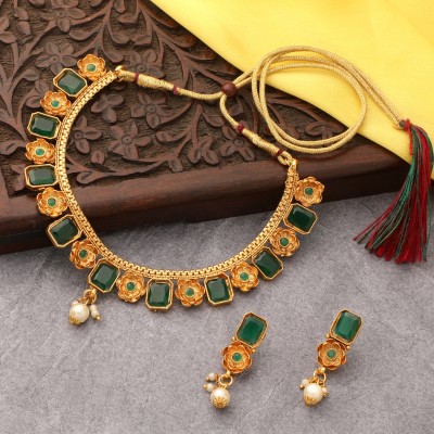 Atasi International Alloy Gold-plated Gold, Green Jewellery Set(Pack of 1)