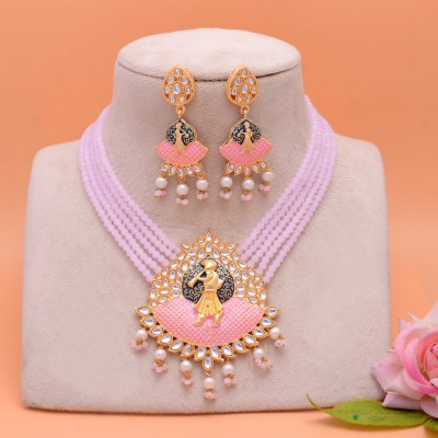 RR Jeweller Alloy Gold-plated Pink Jewellery Set(Pack of 1)