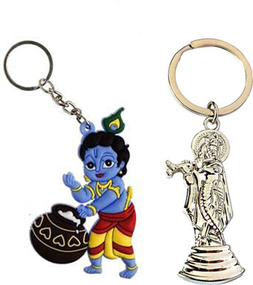Meeko.com Metal krishna and blue rubber Matka krishna Key Chain