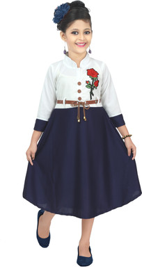 Chandrika Girls Calf Length Casual Dress(Multicolor, 3/4 Sleeve)
