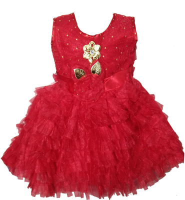 OMG Collection Girls Midi/Knee Length Festive/Wedding Dress(Multicolor, Sleeveless)