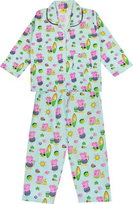 Wishkaro Kids Nightwear Girls Printed Cotton Blend(Green Pack of 1)