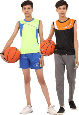 FTX Boys Colorblock Polyester Regular T Shirt(Black, Pack of 2)