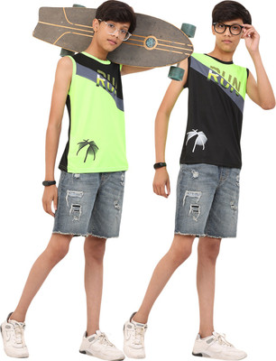FTX Boys Typography Polyester Regular T Shirt(Black, Pack of 2)