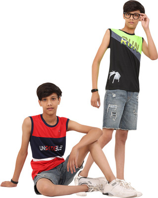 FTX Boys Printed Polyester Regular T Shirt(Red, Pack of 2)