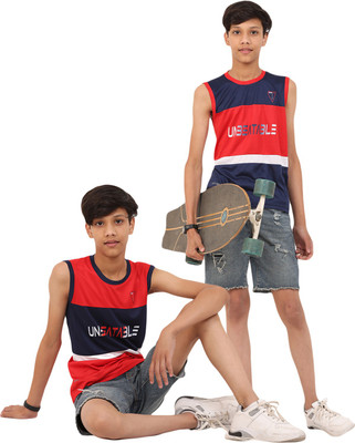 FTX Boys Colorblock Polyester Regular T Shirt(Dark Blue, Pack of 2)