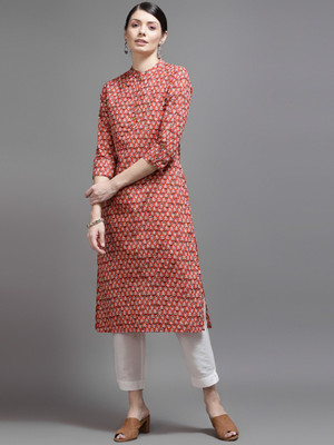 CORA Women Printed Straight Kurta(Maroon)