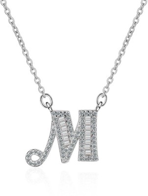 ZIVOM Initial Alphabet Letter M Silver Cubic Zirconia Copper Pendant Set