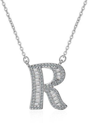 ZIVOM Initial Alphabet Letter R Silver Cubic Zirconia Copper Pendant Set