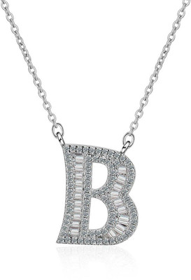 ZIVOM Initial Alphabet Letter B Silver Cubic Zirconia Copper Pendant Set
