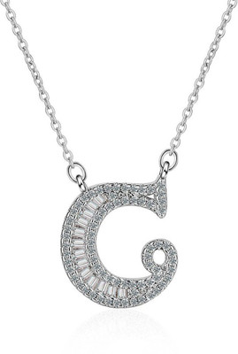 ZIVOM Initial Alphabet Letter C Silver Cubic Zirconia Copper Pendant Set