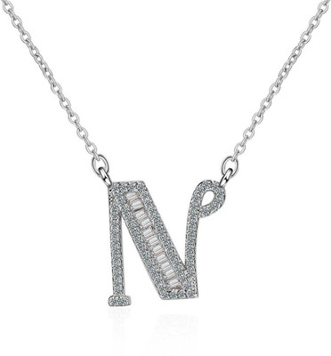 ZIVOM Initial Alphabet Letter N Silver Cubic Zirconia Copper