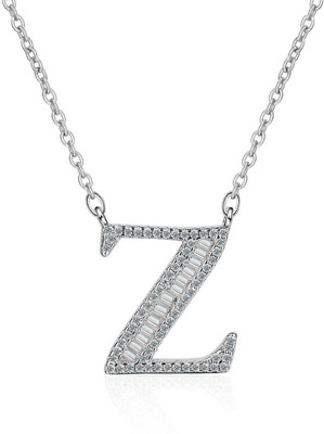 ZIVOM Initial Alphabet Letter Z Silver Cubic Zirconia Copper Pendant Set