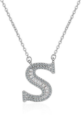 ZIVOM Initial Alphabet Letter S Silver Cubic Zirconia Copper Pendant Set