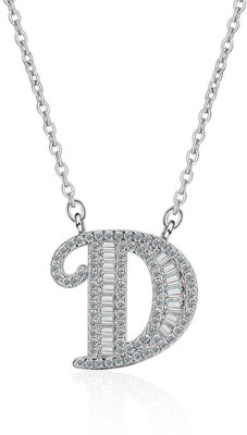 ZIVOM Initial Alphabet Letter D Silver Cubic Zirconia Copper Pendant Set