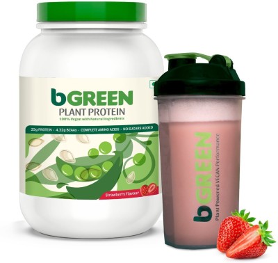 bGreen by HealthKart Vegan Plant Protein Powder, 25 g Protein with Shaker Plant-Based Protein(1 kg, Strawberry)