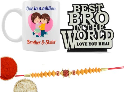 AVTEJRA Showpiece, Rakhi, Chawal Roli Pack  Set(Brst Bro in the world love you bhai coffee mug gift for brother, Rakhi gift)