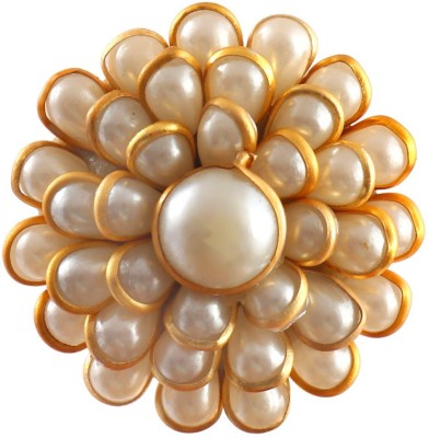 Jewar Mandi Ring Pearl-Pacchi Work Gold Plated Adjustable Jewelry For Women & Girls Brass Pearl Gold Plated Ring