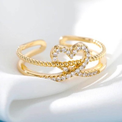 Love And Promise Real Love Double Layer Heart shape Gold ring for girls & Adjustable ring Stainless Steel Silver Plated Ring