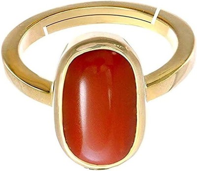 EVERYTHING GEMS 11.25 Ratti 10.45 Carat Coral Munga Stone Original Certified Natural Gemstone Brass Coral Gold Plated Ring