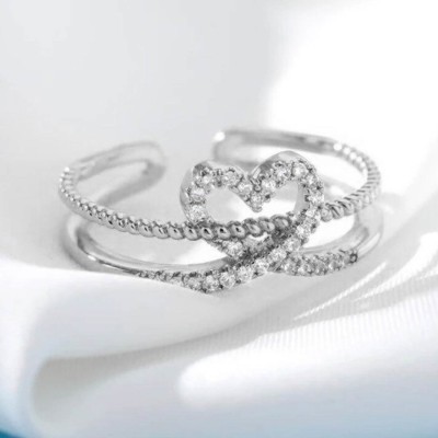 Love And Promise Double Layer Heart shape Silver ring for girls & Women Adjustable ring Stainless Steel Silver Plated Ring