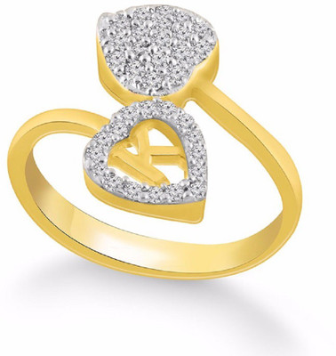 Kanak Jewels Diamond Heart Letter K Designed for Girls & Women Brass Cubic Zirconia Gold Plated Ring