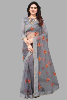 Meaven feb Self Design Bollywood Net Saree(Grey)