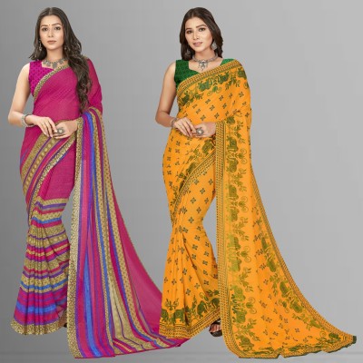 kashvi sarees Printed Bollywood Georgette Saree(Pack of 2, Multicolor)