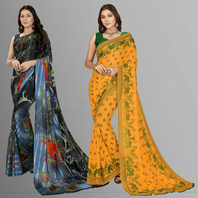 kashvi sarees Printed Bollywood Georgette Saree(Pack of 2, Multicolor)
