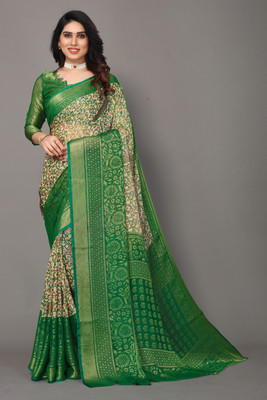 YESHU ENTERPRISE Printed, Floral Print Daily Wear Chiffon, Brasso Saree(Green)