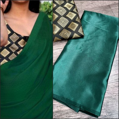 Arpita Fashion Solid/Plain Bollywood Pure Silk, Satin Saree(Green)