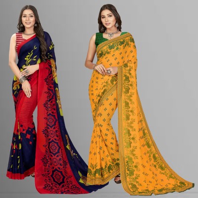 Anand Sarees Printed Bollywood Georgette Saree(Pack of 2, Multicolor)