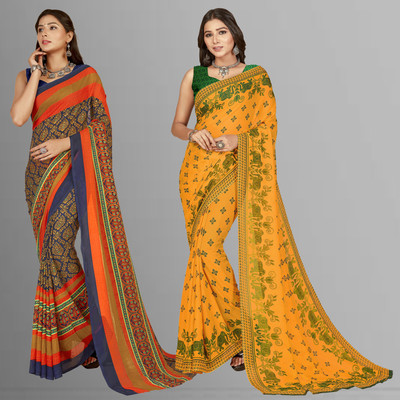 kashvi sarees Printed Bollywood Georgette Saree(Pack of 2, Multicolor)