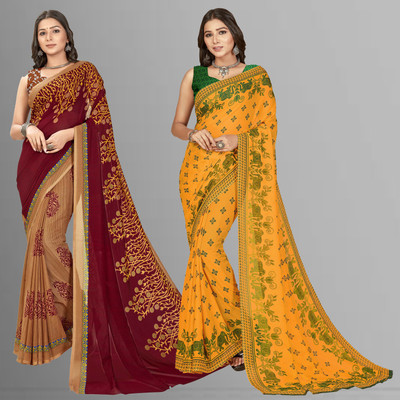 Anand Sarees Printed Bollywood Georgette Saree(Pack of 2, Multicolor)