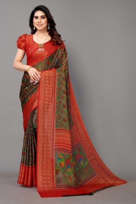 Winza Designer Self Design, Floral Print Bollywood Chiffon, Brasso Saree(Red, Black)