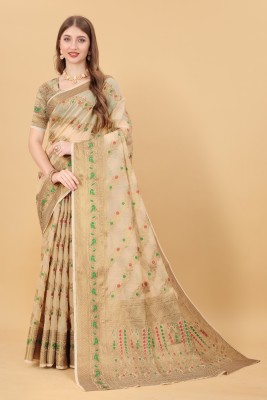 ZILVIRA Woven Banarasi Cotton Blend Saree(Beige)