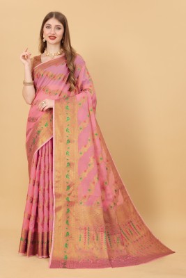 ZILVIRA Woven Banarasi Cotton Blend Saree(Pink)